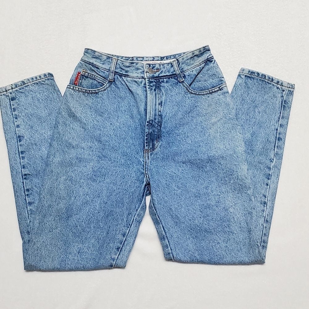 VINTAGE 1980s Bongo Light Stone Wash High Waisted Slim Tapered Skinny Leg Jeans - Picture 6 of 16